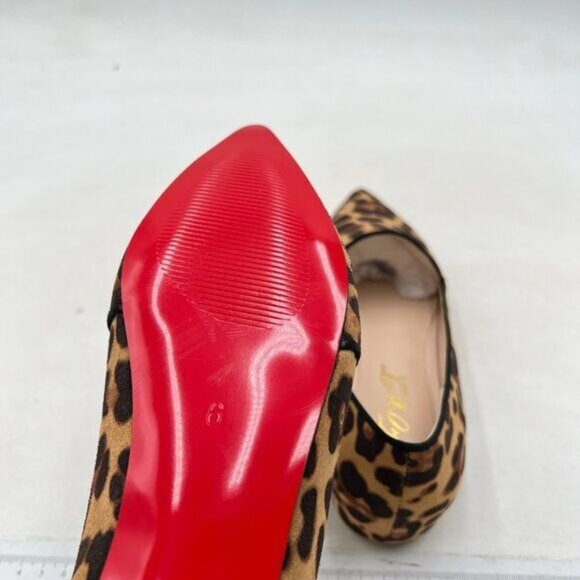 FOWT Women Pointed Toe Arched Heel Pumps Solid Leopard Suede Side V Cut Loafers - Picture 6 of 8